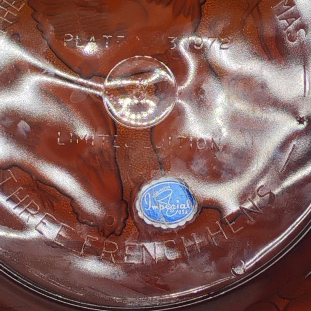 Imperial Carnival Glass Three French Hens 1972 Vintage 12 Days Christmas Plate
